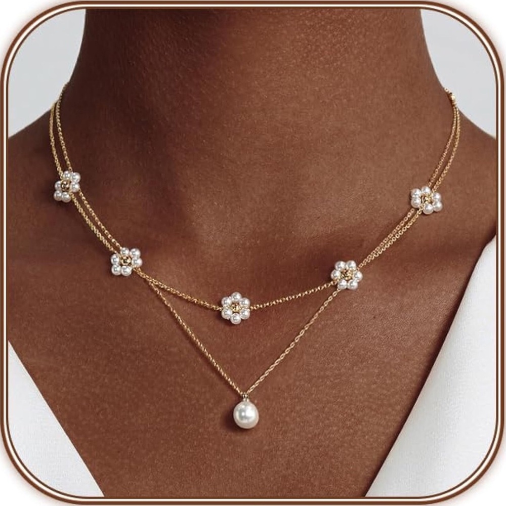 Gold and Pearl Floral Necklace